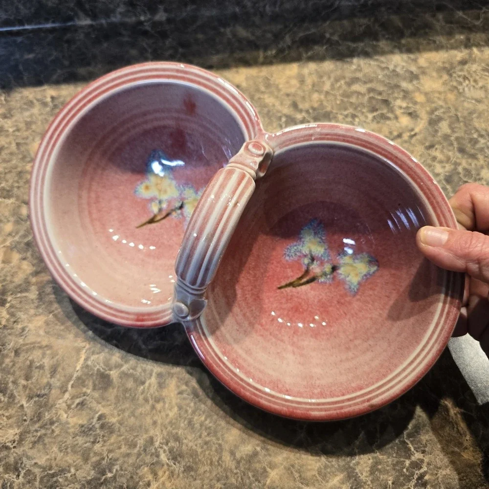 Handmade Double Serving Dish Signed Chuck Moore & Bonnie‎ Sargent Pottery
